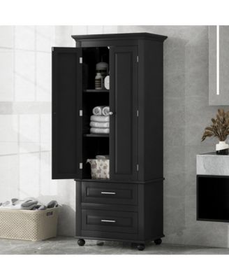 62.5"H Tall Storage Cabinet with 2 Drawers for Bathroom or Office Use