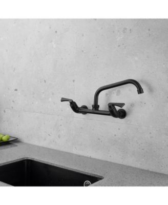 2-Handle Commercial Sink Faucet with 8" Swivel Spout 8" Center Wall Mount Kitchen Faucet In Polished Chrome