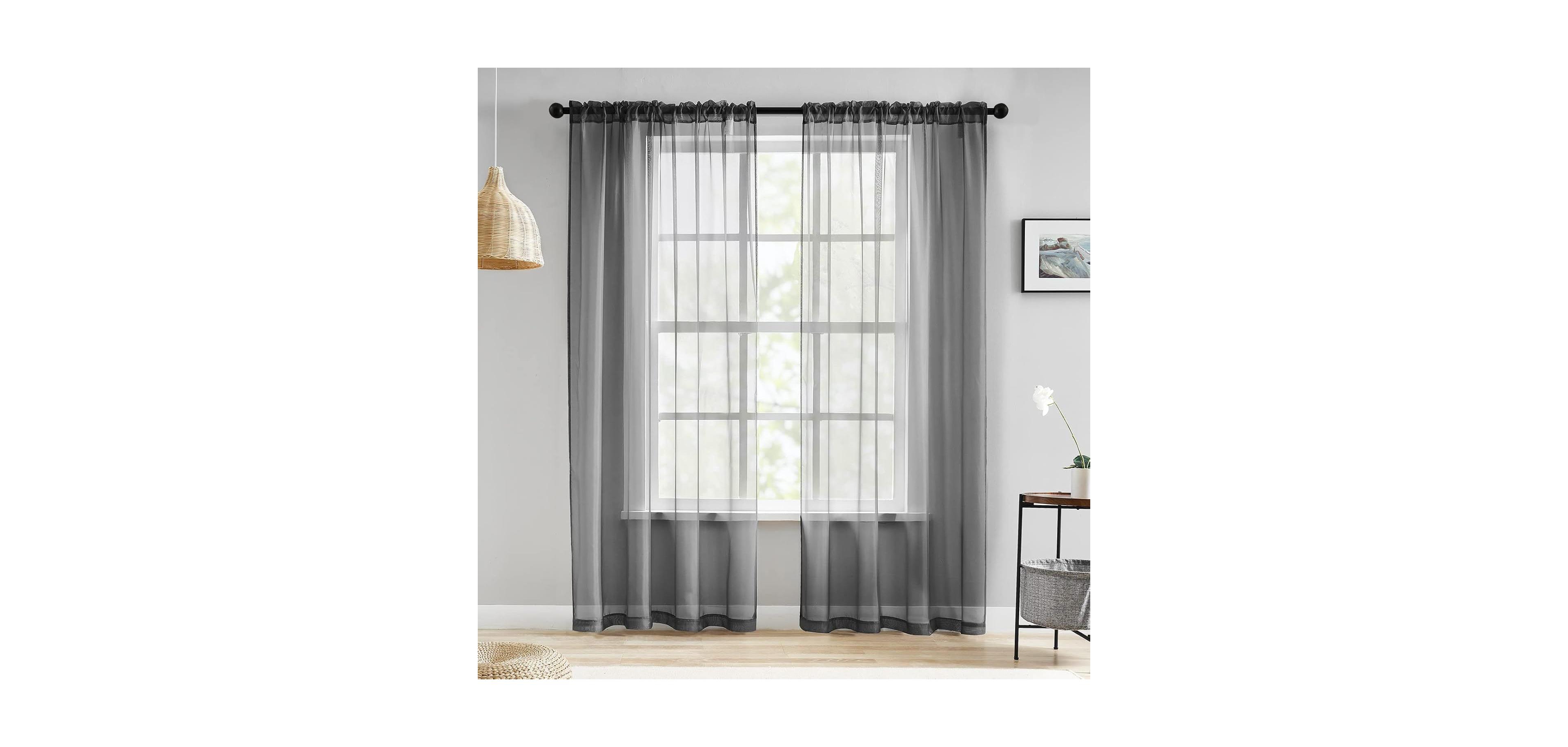 Kate Aurora Hotel Lux 2 Piece Charcoal Gray Rod Pocket Sheer Curtain Panels