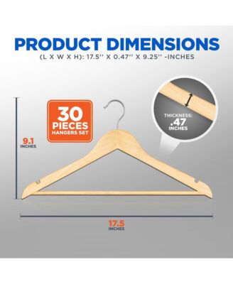 30 Pcs. of Solid Wooden Hangers for Clothes - Heavy Duty Suit Hanger Set with Chrome 360&amp;#xB0; Swivel Hook Hangers (Natural Color)