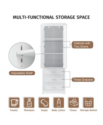 70"H Tall Storage Cabinet with 3 Drawers for Bathroom or Office Use