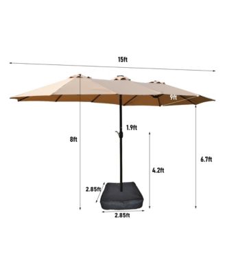 Large Double-Sided Rectangular Outdoor Twin Patio Market Umbrella with light and base- taupe