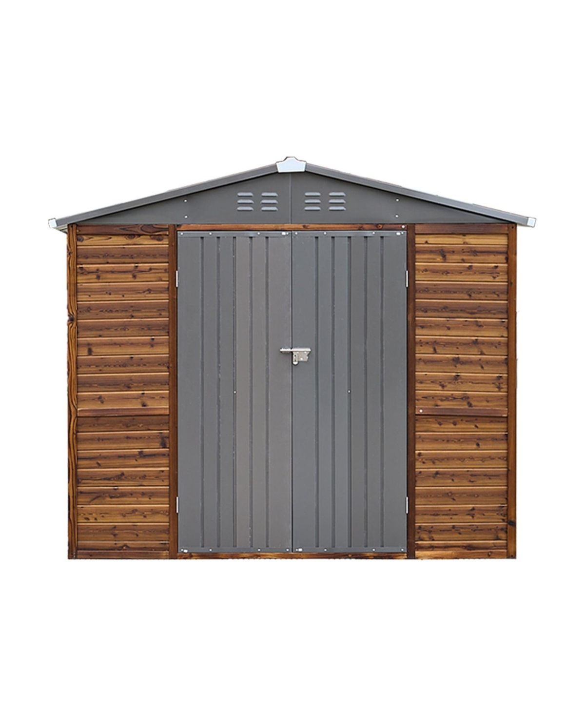 6x8FT Iron-Wood Outdoor Storage Tool Shed with Lockable Door and Windows - Natural