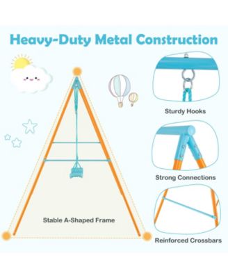 Toddler Swing Heavy Duty Metal Swing Set w/ A Frame Adjustable Ropes