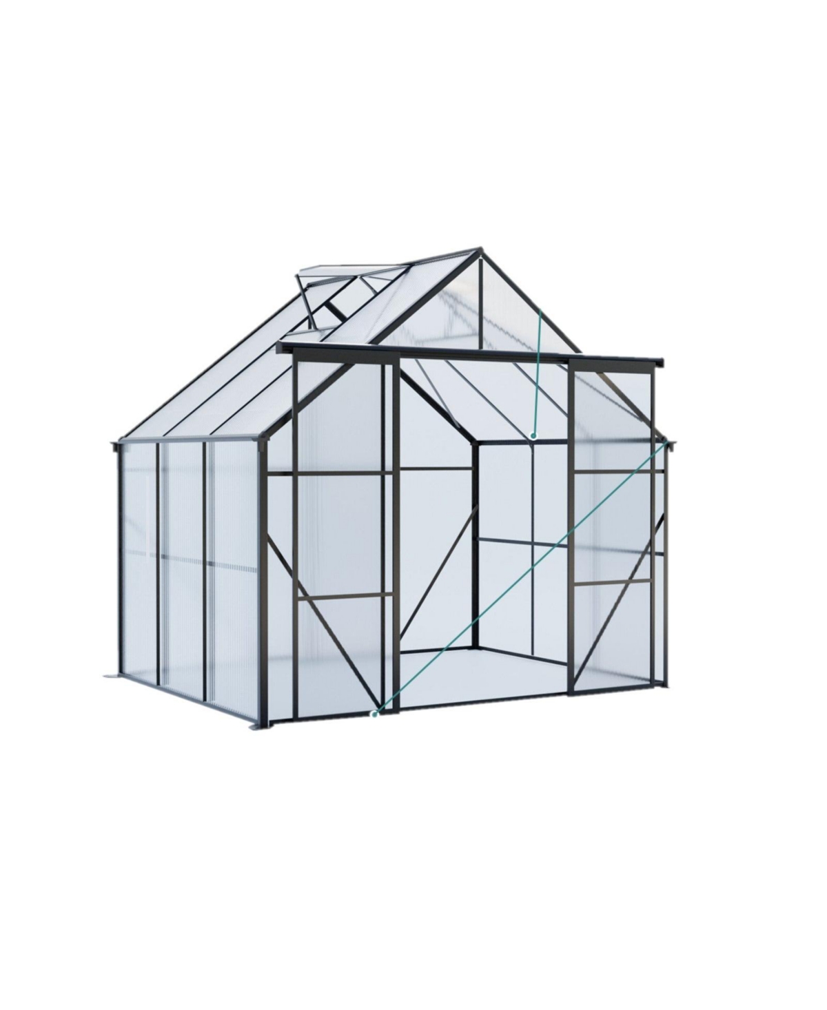 8x6FT Double Door Polycarbonate Greenhouse with Base Anchoring - Green