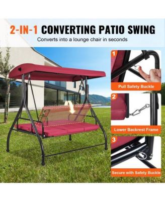 3-Seat Patio Swing Chair with Adjustable Canopy Removable Cushion and Steel Frame