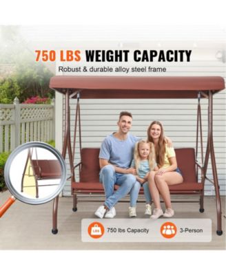 3-Seat Patio Swing Chair with Adjustable Canopy Removable Cushion and Steel Frame