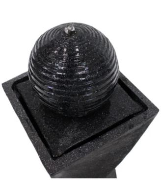 Outdoor Black Ball Solar Powered Water Fountain with Backup Battery and LED Light - 32" - Black