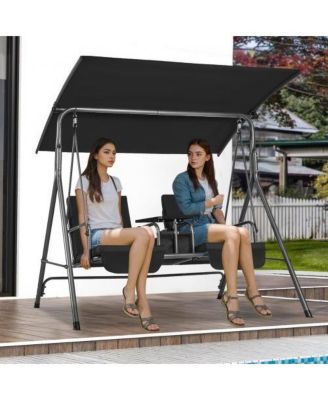 Outdoor 2-Seat Patio Swing Chair with Adjustable Canopy Storage Bag and Tray