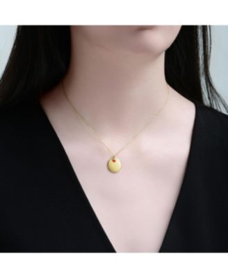 14K Gold Plated with Disc & Red Heart Pendant Necklace