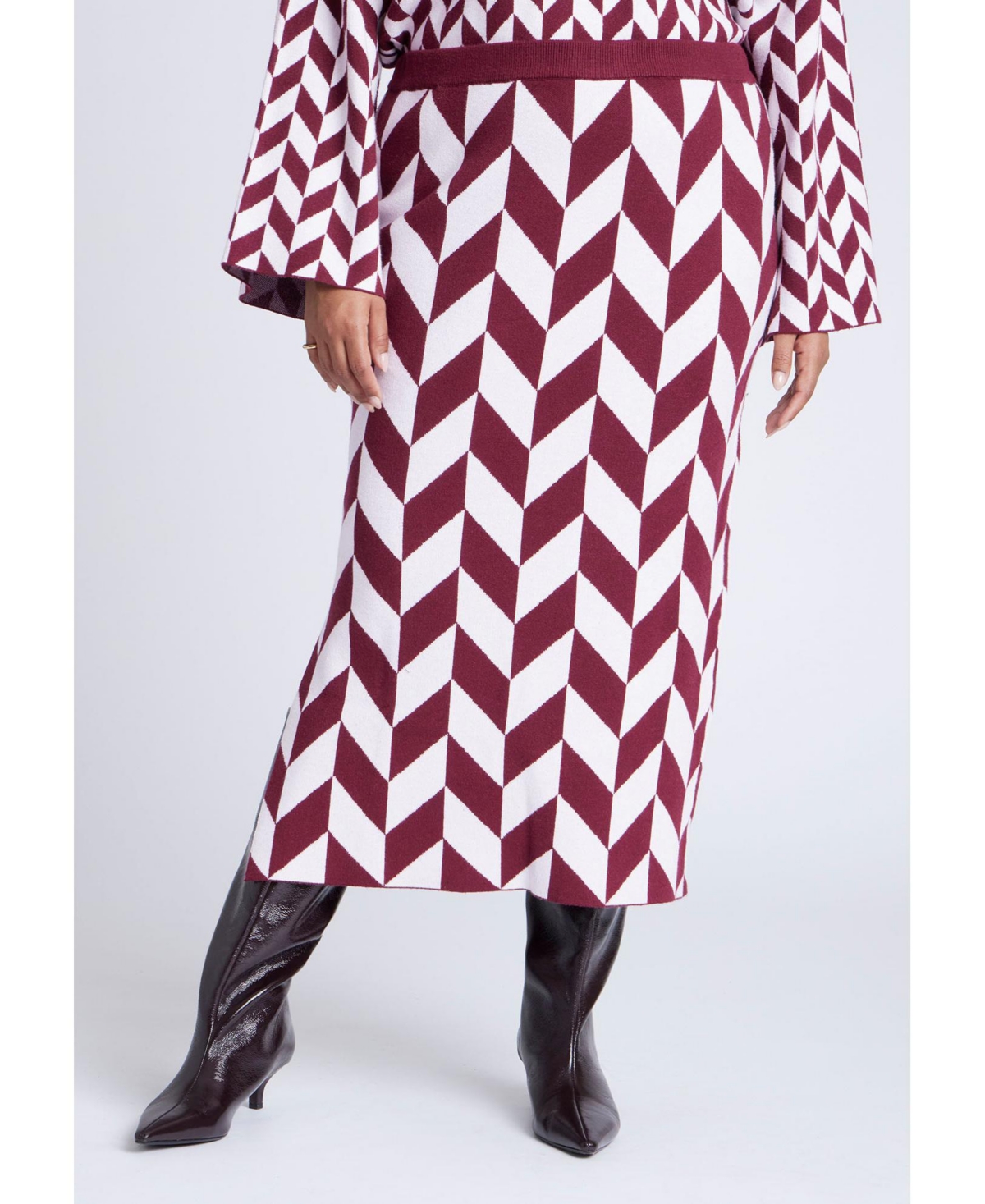 Women's Plus Size Intarsia Sweater Skirt - Herringbone steps