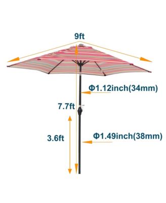 9FT Red Stripes Patio Umbrella with Tilt and Crank System