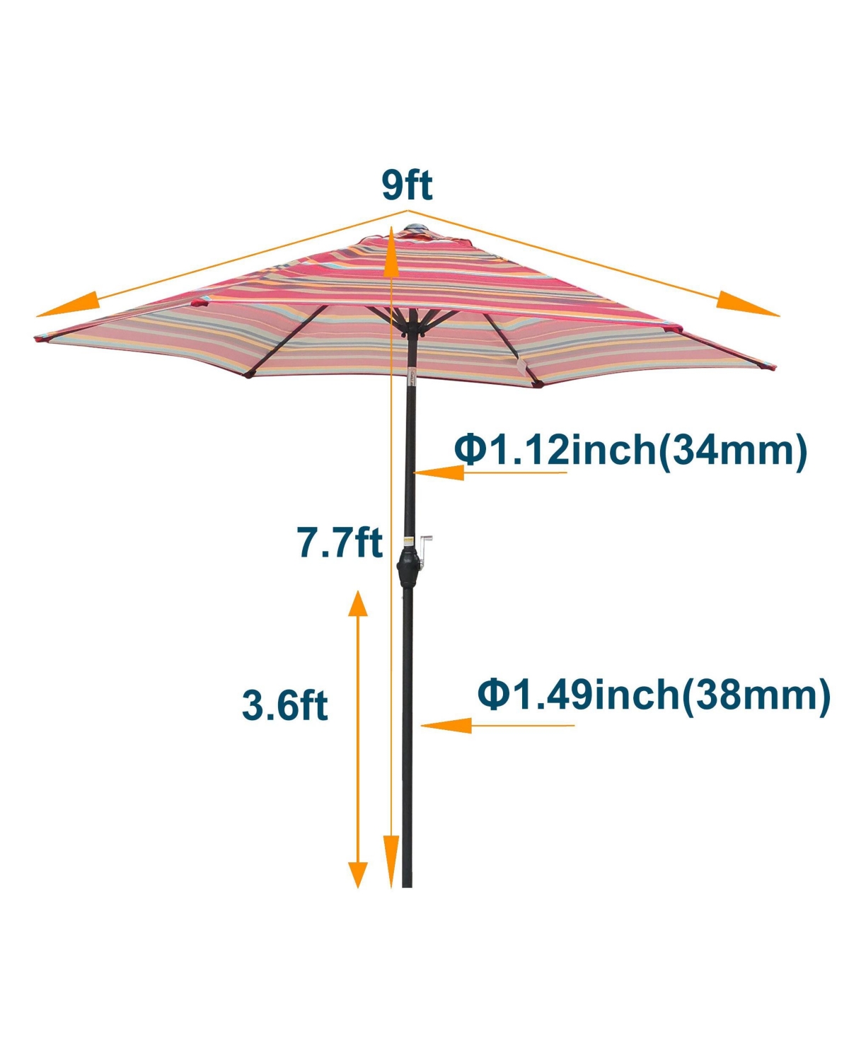 9FT Red Stripes Patio Umbrella with Tilt and Crank System