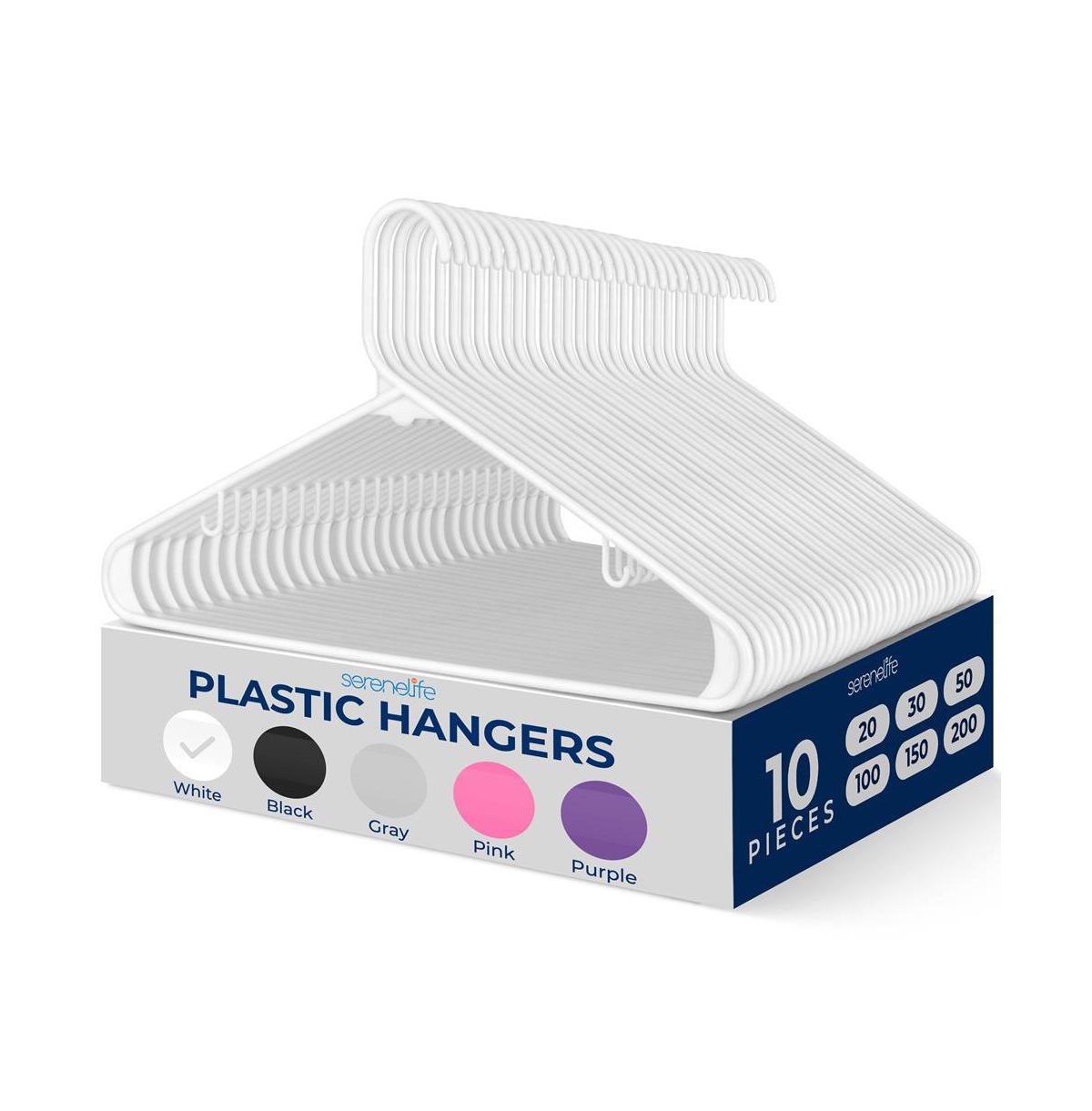 10 Pcs. Plastic Hangers - Non-Slip, Sturdy, and Heavy Duty Coat Set with 360Â° Swivel Hook for Clothes (White) - White