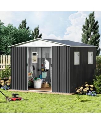 10FTx8FT Metal Anti-Corrosion Utility Tool House with Lockable Door, Windows