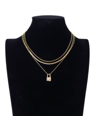 Cubic Zirconia Love Locket Pendant Layered Necklace Set