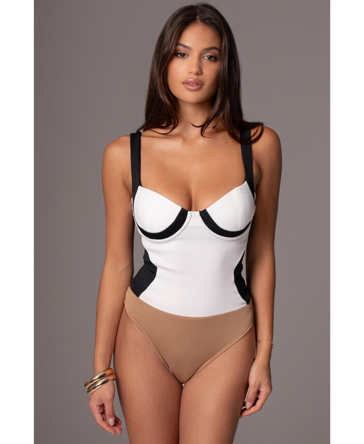 Women's Throwback Colorblock Bodysuit - Taupe/tan