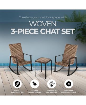Bayside 3 Piece All Weather Woven Wicker Chat Set, Brown