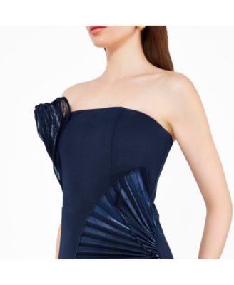 3D Pleated Drape Strapless Gown