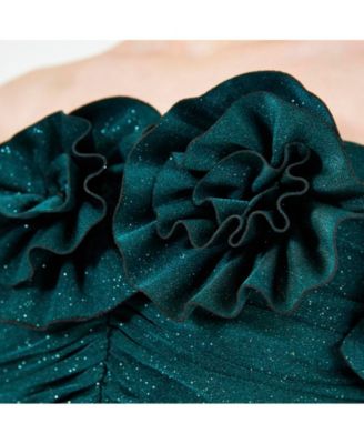 Women's Shimmer Jersey Ruched Strapless Gown