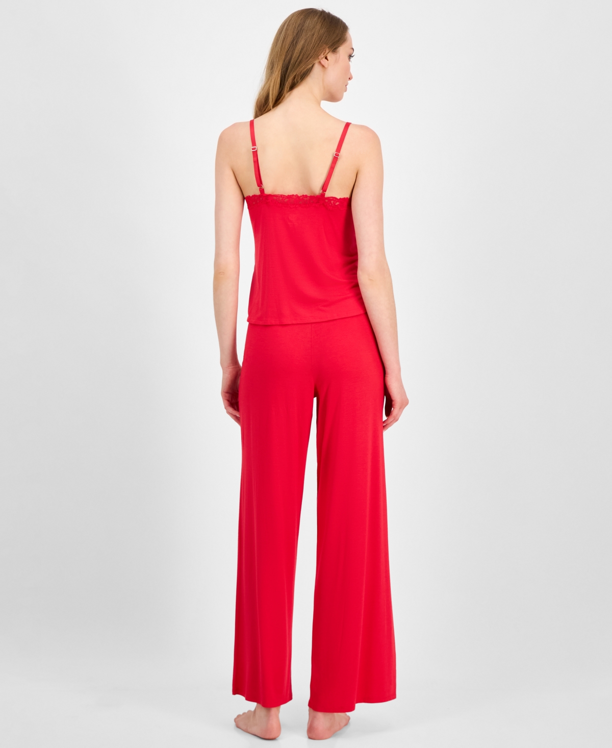 Inc International Concepts Women's Lace-trim Knit Tank & Pajama Pants Set, Exclusively At Macy's In Red