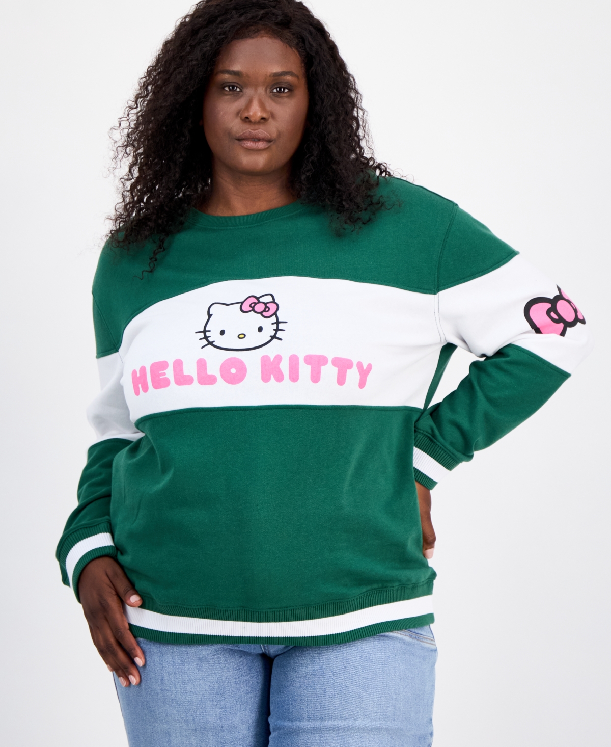 Love Tribe Trendy Plus Size Hello Kitty Sweatshirt In Green