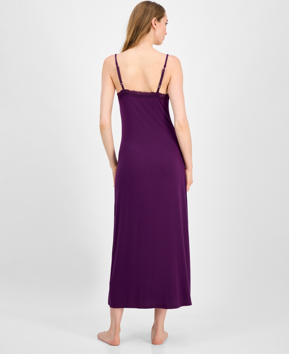 Inc International Concepts Women's Lace-trim Knit Nightgown, Exclusively At Macy's In Purple