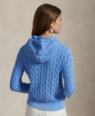 Women's Cable-Knit Cotton Full-Zip Hoodie Sweater