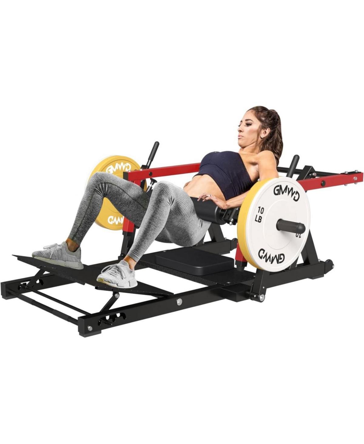 800LBS Plate-Loaded Hip Thrust Machine - Heavy Duty Glute Builder with Adjustable Footboard & Weight Storage - Black