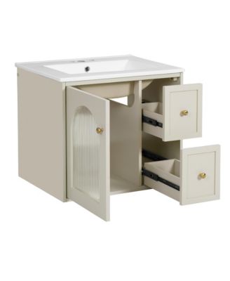 24" Sink with Overflow, 2 Drawers, Soft-Close Door, Wall-Mount Bathroom Vanity