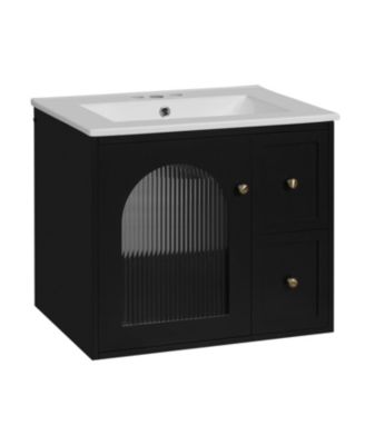 24" Sink with Overflow, 2 Drawers, Soft-Close Door, Wall-Mount Bathroom Vanity