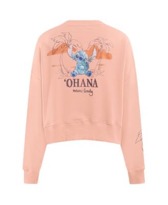 Women's Light Pink Lilo and Stitch Ohana Loose Fit Cropped Pullover Sweatshirt