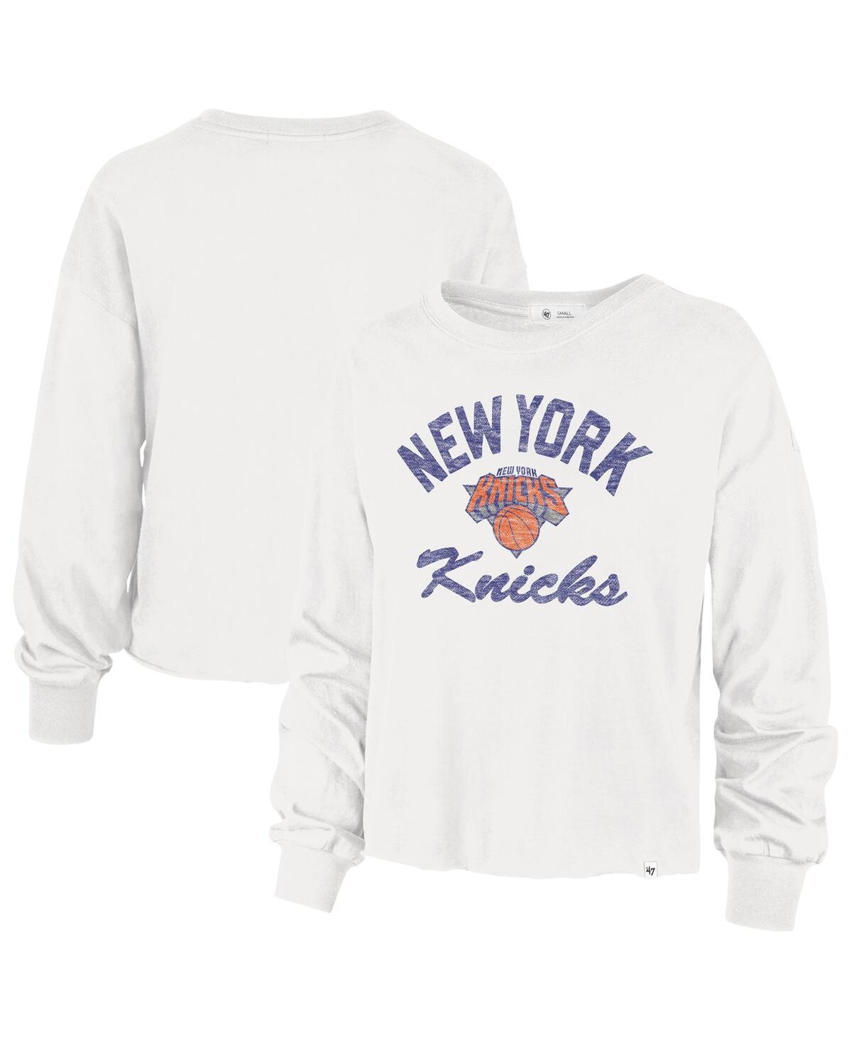 Women's Cream New York Knicks Parkway Wrapped Up Long Sleeve T-Shirt - Cream