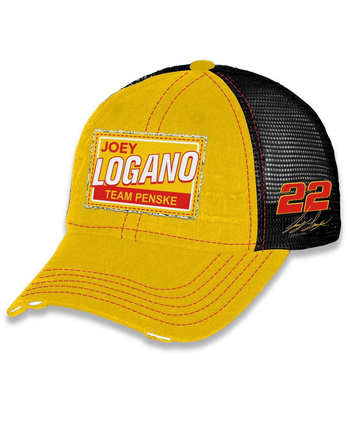 Men's and Women's Yellow Joey Logano Vintage Patch Trucker Adjustable Hat - Yellow