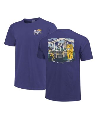 Image One - Women's Purple LSU Tigers Comfort Colors Campus Scene Drawing Script T-Shirt