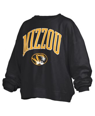 Women's Black Missouri Tigers Janise Arch Over Logo Waist Length Oversized Pullover Sweatshirt