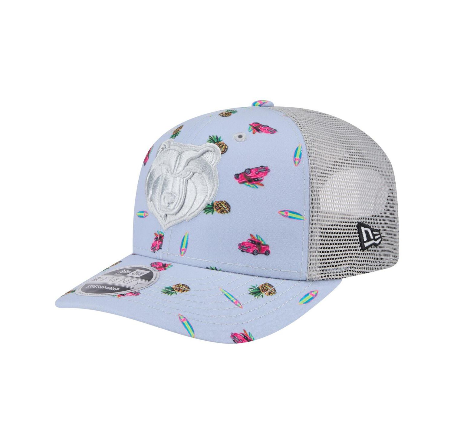 Men's Light Blue/Gray Memphis Grizzlies Adventure Aloha Pattern 9SEVENTY Stretch-Snap Hat
