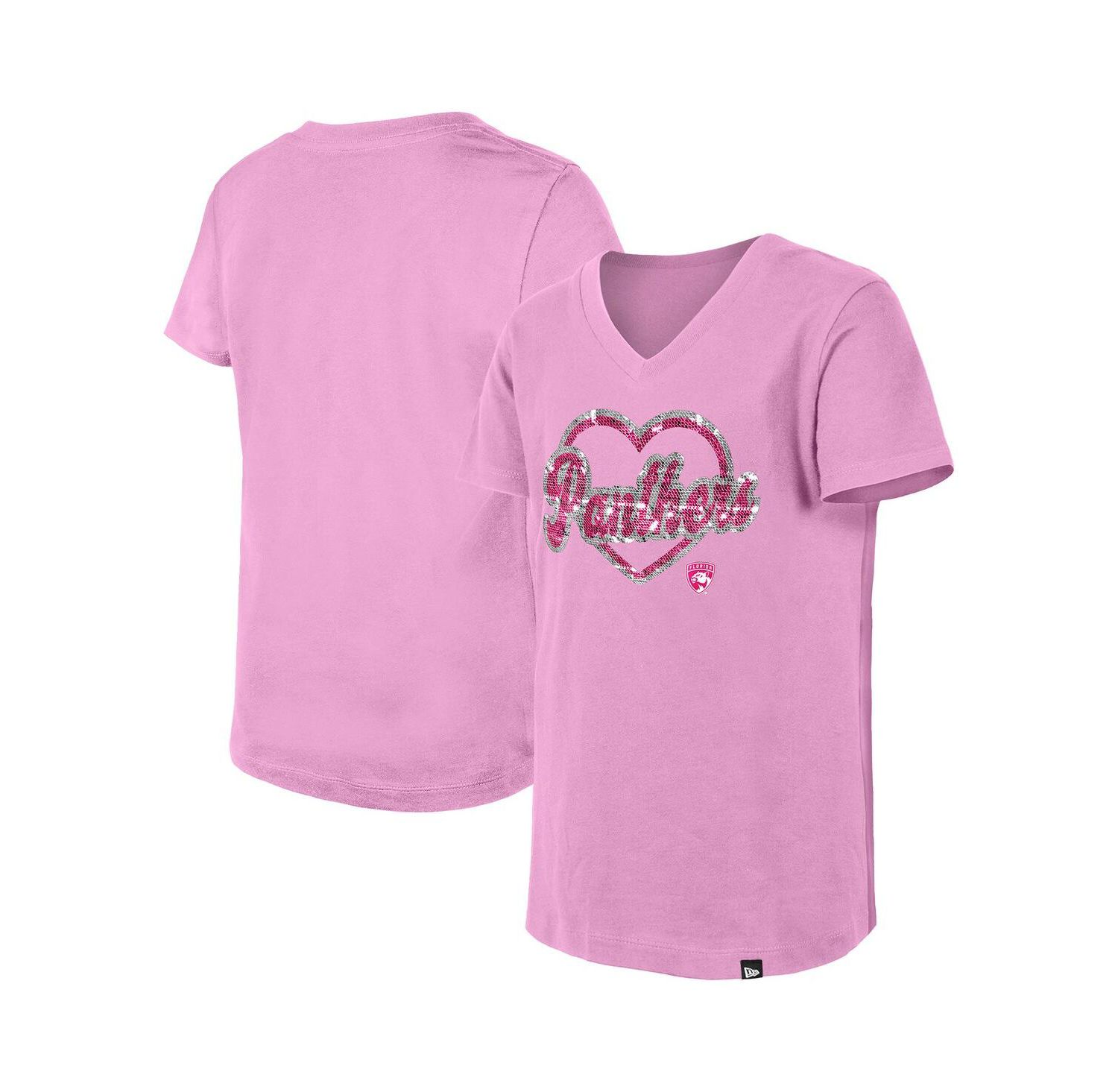 Big Girls Pink Florida Panthers Flip Sequin V-Neck T-Shirt