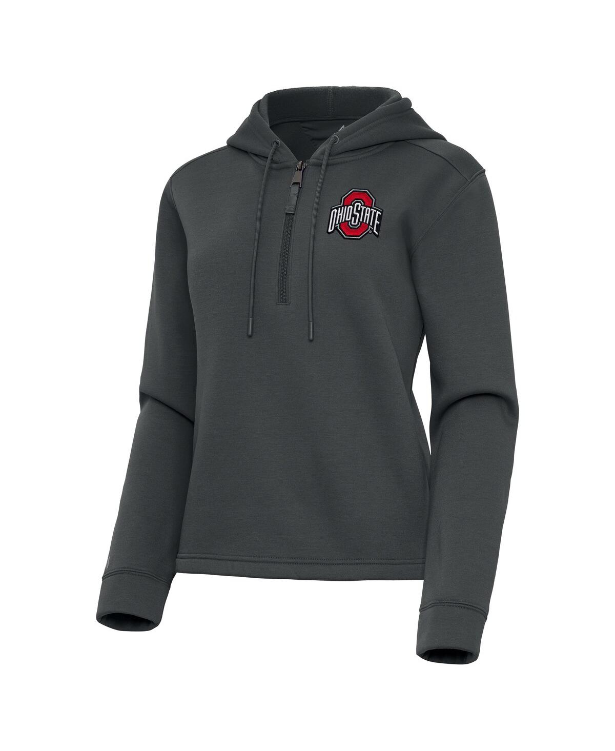 Women's Pewter Ohio State Buckeyes Contemporary Quarter-Zip Hoodie - Pewter
