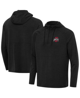 Antigua - Men's Heather Black Ohio State Buckeyes Spikes Quarter-Zip Hoodie