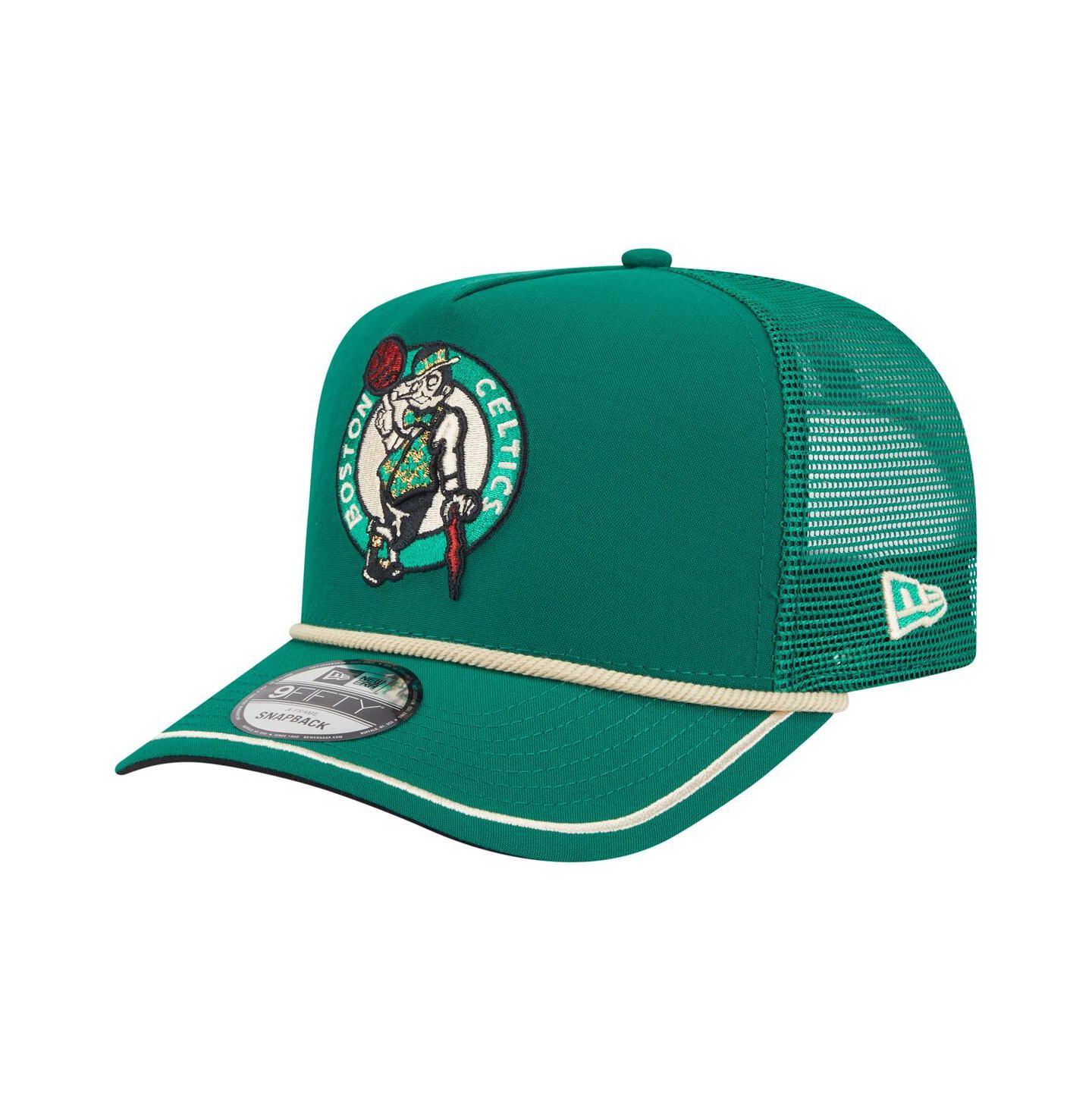 Мужская кепка New Era Kelly Green Boston Celtics Vintage Team Rope A-Frame 9FIFTY Snapback Hat — фото 1