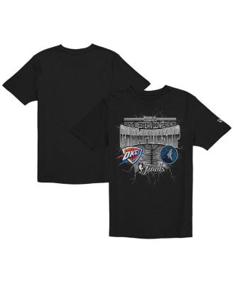 New Era - Men's Black Oklahoma City Thunder vs. Minnesota Timberwolves 2025 Western Conference Finals Matchup Distressed Graphic T-Shirt