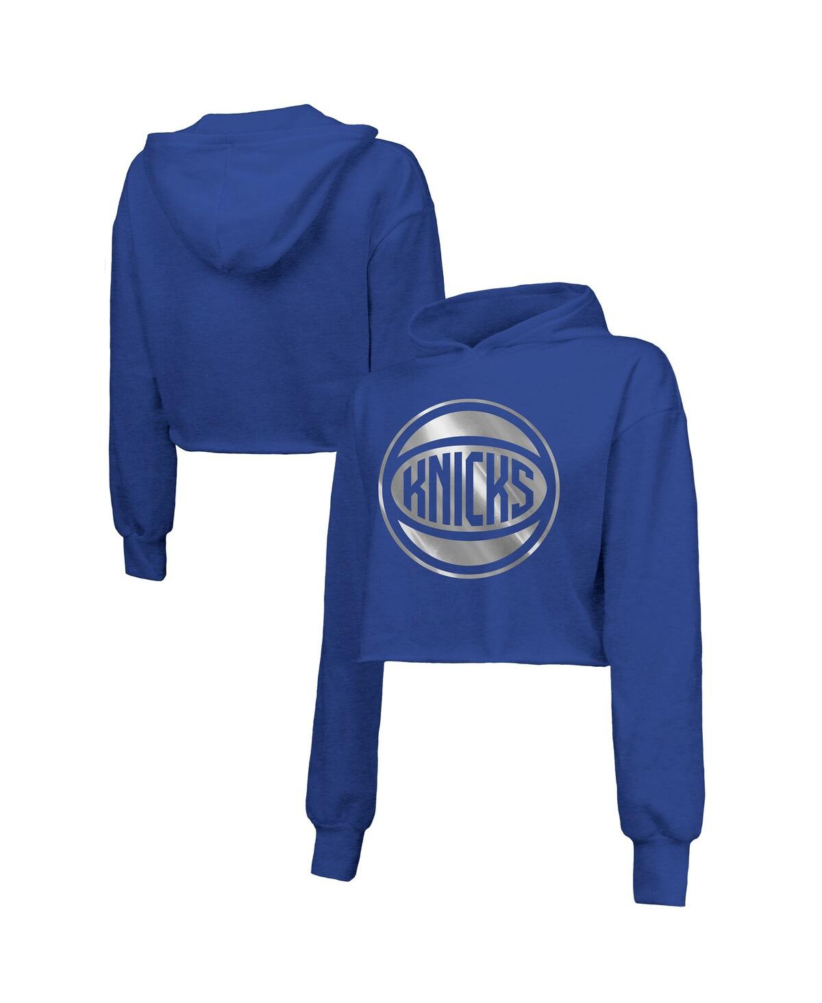 Women's Royal New York Knicks Tri-Blend Cropped Pullover Hoodie - Royal