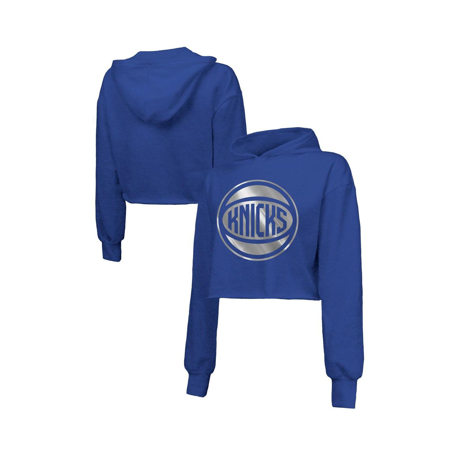 Women's Royal New York Knicks Tri-Blend Cropped Pullover Hoodie