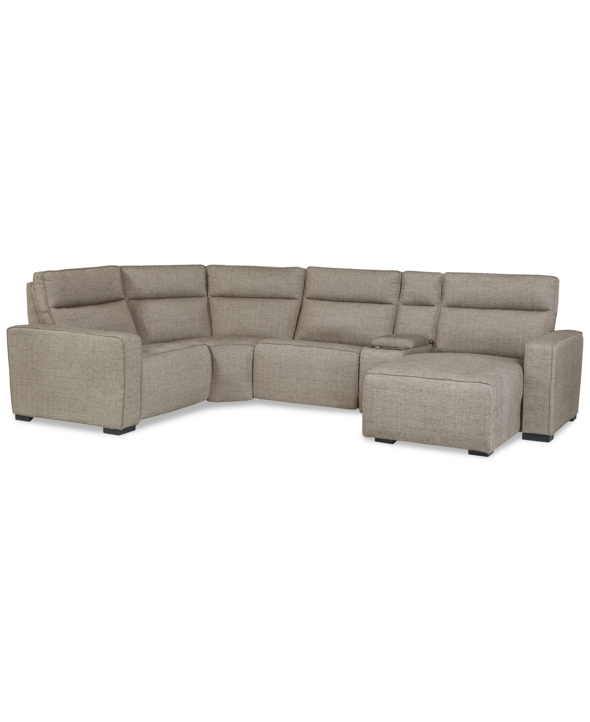 Macy's Miren 5-pc. Fabric Sectional With 2 Power Headrest Recliners With Console, Exclusively At  In Brown