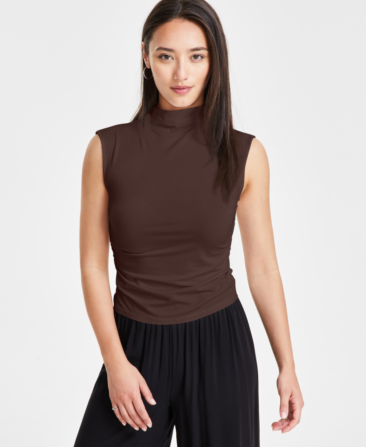 Petite Side-Ruched Mock-Neck Sleeveless Top, Created for Macy's - Brazilian