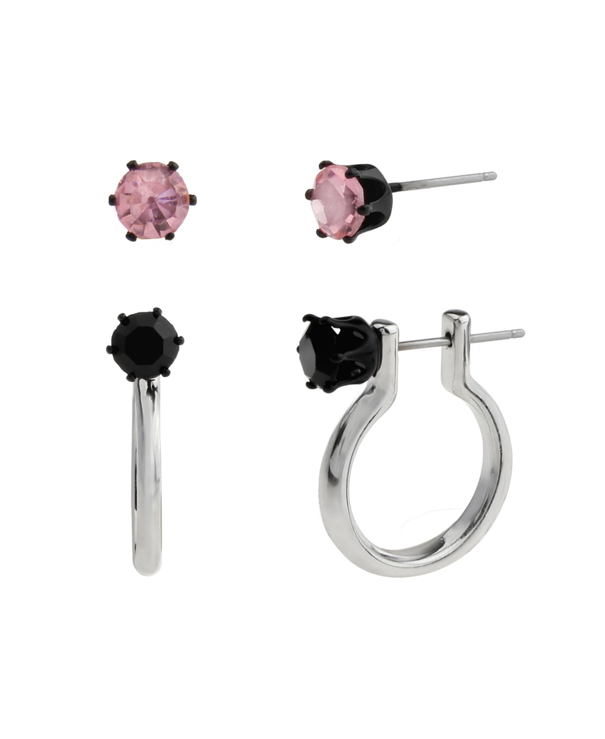 Faux Stone Punk Romance Stud Huggie Earring Set - Rose, Two Tone