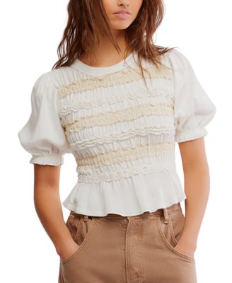 Free People - Women's Cotton Puff-Sleeve Peplum Top