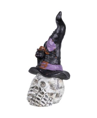 22.75" Skull in Witch Hat with Cat Halloween Decoration