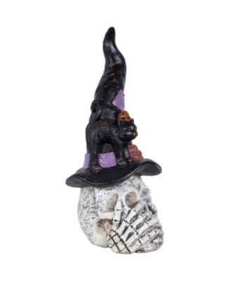 22.75" Skull in Witch Hat with Cat Halloween Decoration